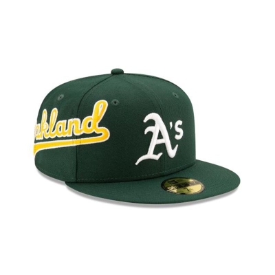 Green Oakland Athletics Hat - New Era MLB Slant 59FIFTY Fitted Caps USA2193860